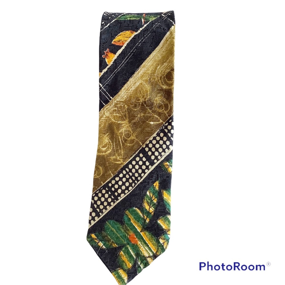 Ermenegildo Zegna Print Tie 100% Silk Italy Men's Necktie Black Gold Floral